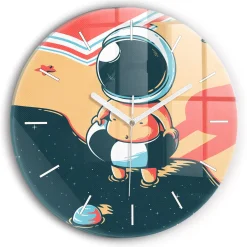 Ścienny Zegar szklany ozdobny Dziecko astronauta fi30