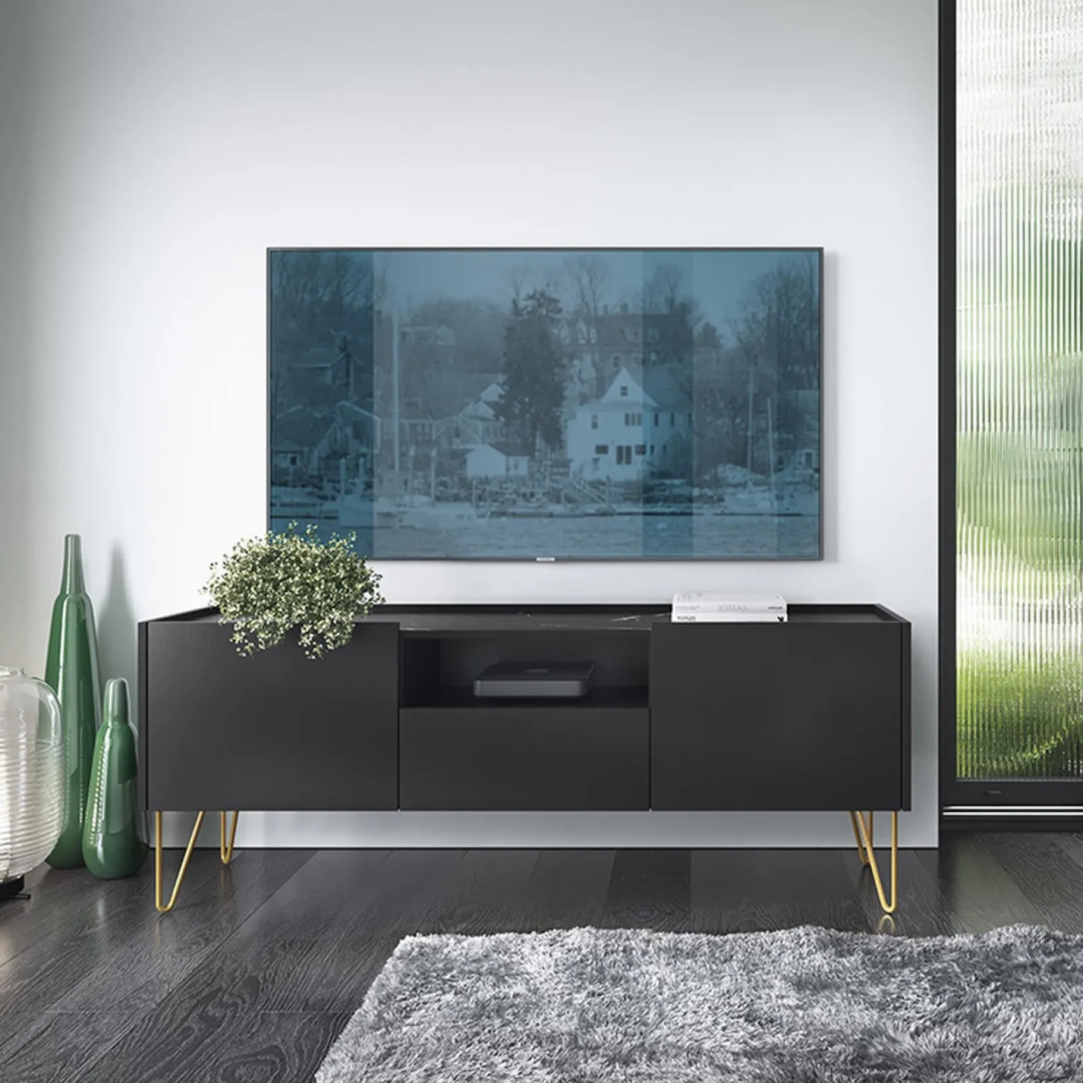 Czarna szafka pod telewizor Harmony RTV-144