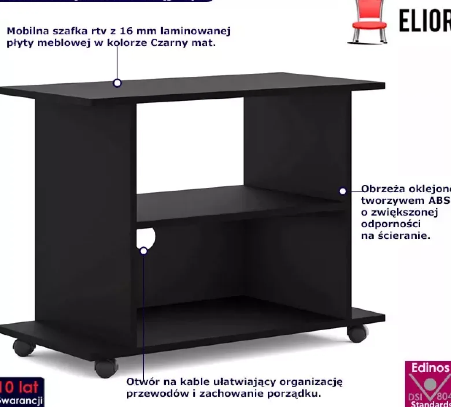 Czarna szafka rtv na kółkach - Orreon