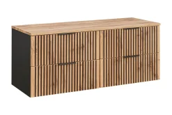 Czarna Wisząca Szafka pod UMYWALKĘ z Blatem 160 cm RYFLOWANA