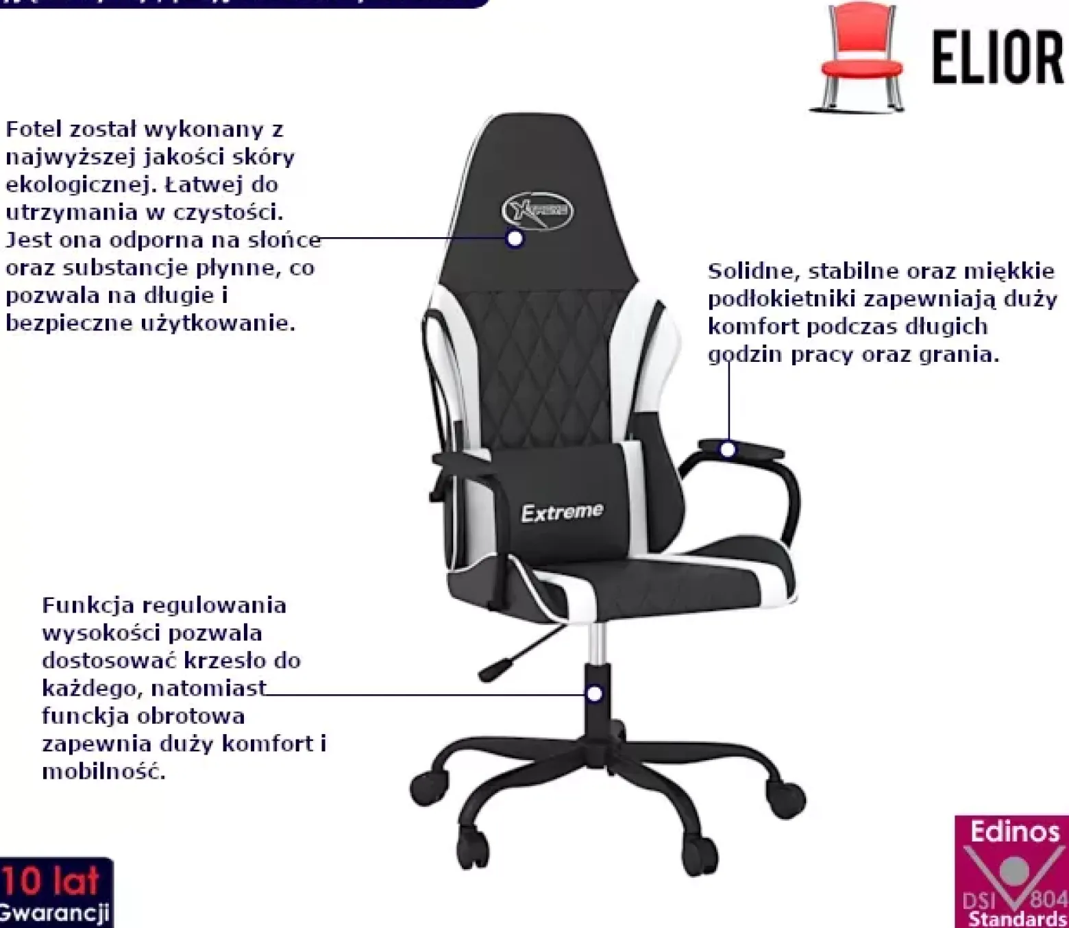Czarno-biały fotel gamingowy - Miedziana 4X