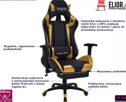 Czarno-złoty fotel gamingowy regulowany - Gilvo