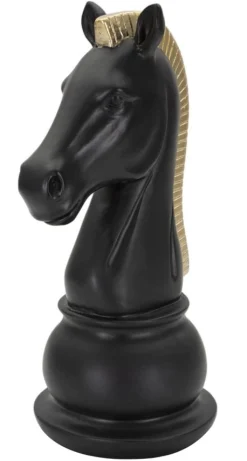 Czarno-złoty koń szachowy z żywicy Ø cm 10,5x8,5x19