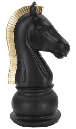 Czarno-złoty koń szachowy z żywicy Ø cm 10,5x8,5x19