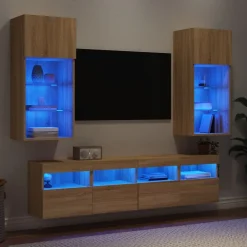 5-częściowy zestaw mebli TV z LED dąb sonoma