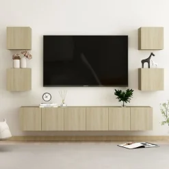 7-cz. zestaw szafek TV dąb sonoma płyta wiórowa