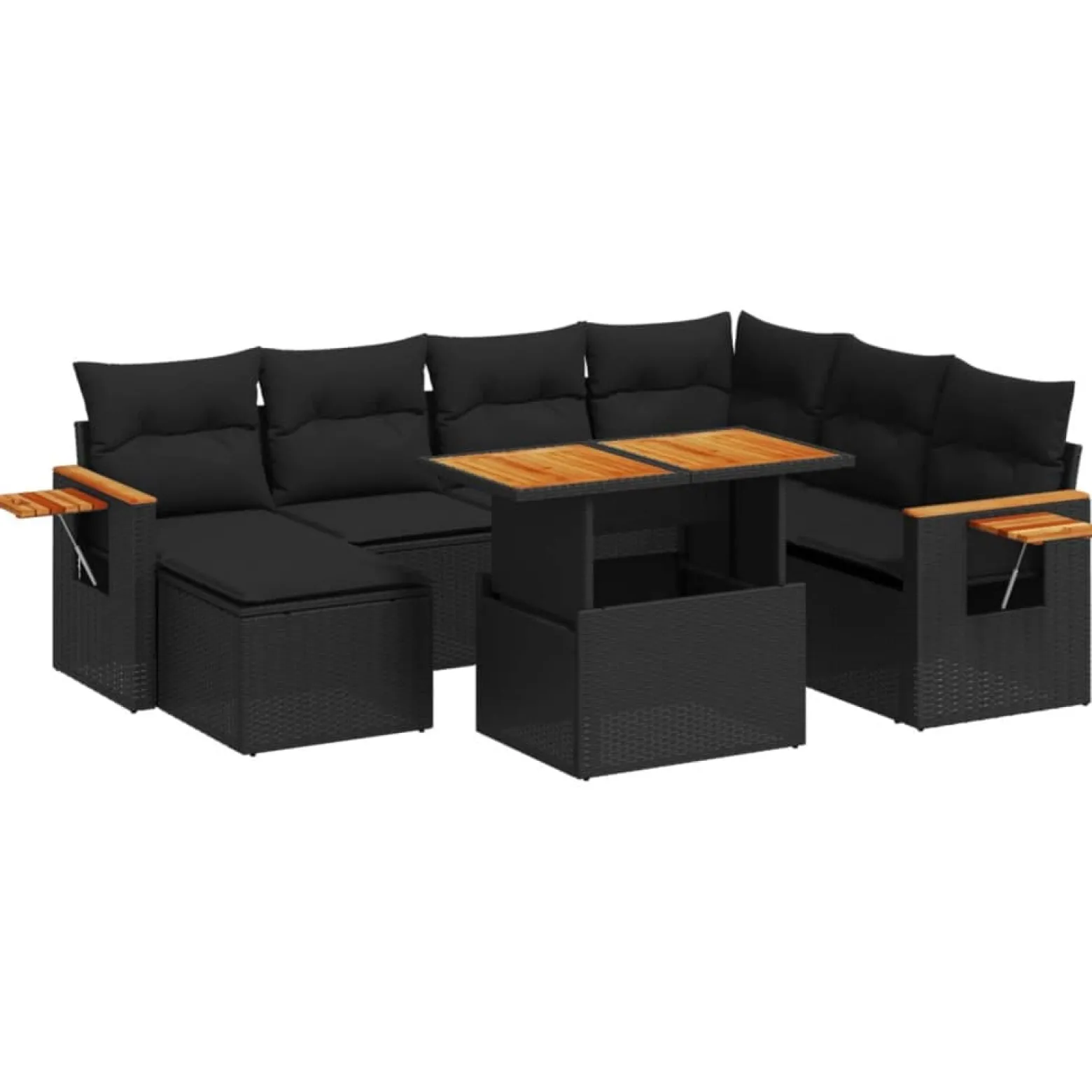 8-cz. zestaw wypoczynkowy do ogrodu, z poduszkami, czarny