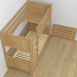 Dębowe łóżko piętrowe z szufladą na materac N02