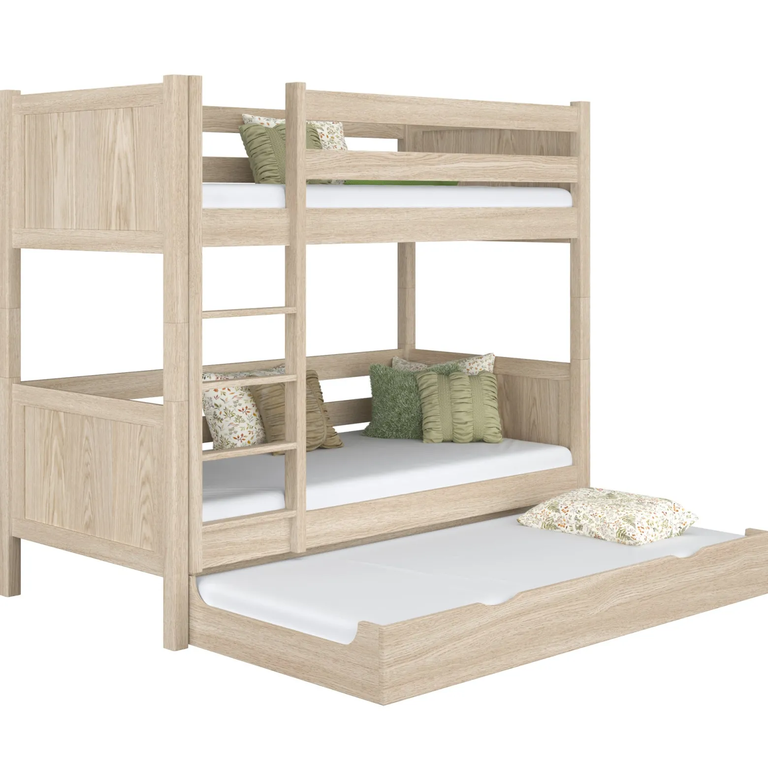 Dębowe łóżko piętrowe z szufladą na materac N02