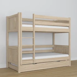 Dębowe łóżko piętrowe z szufladą na materac N02