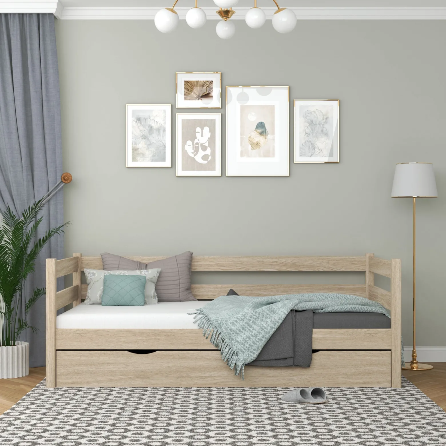 Dębowe łóżko sofa z szufladą N01