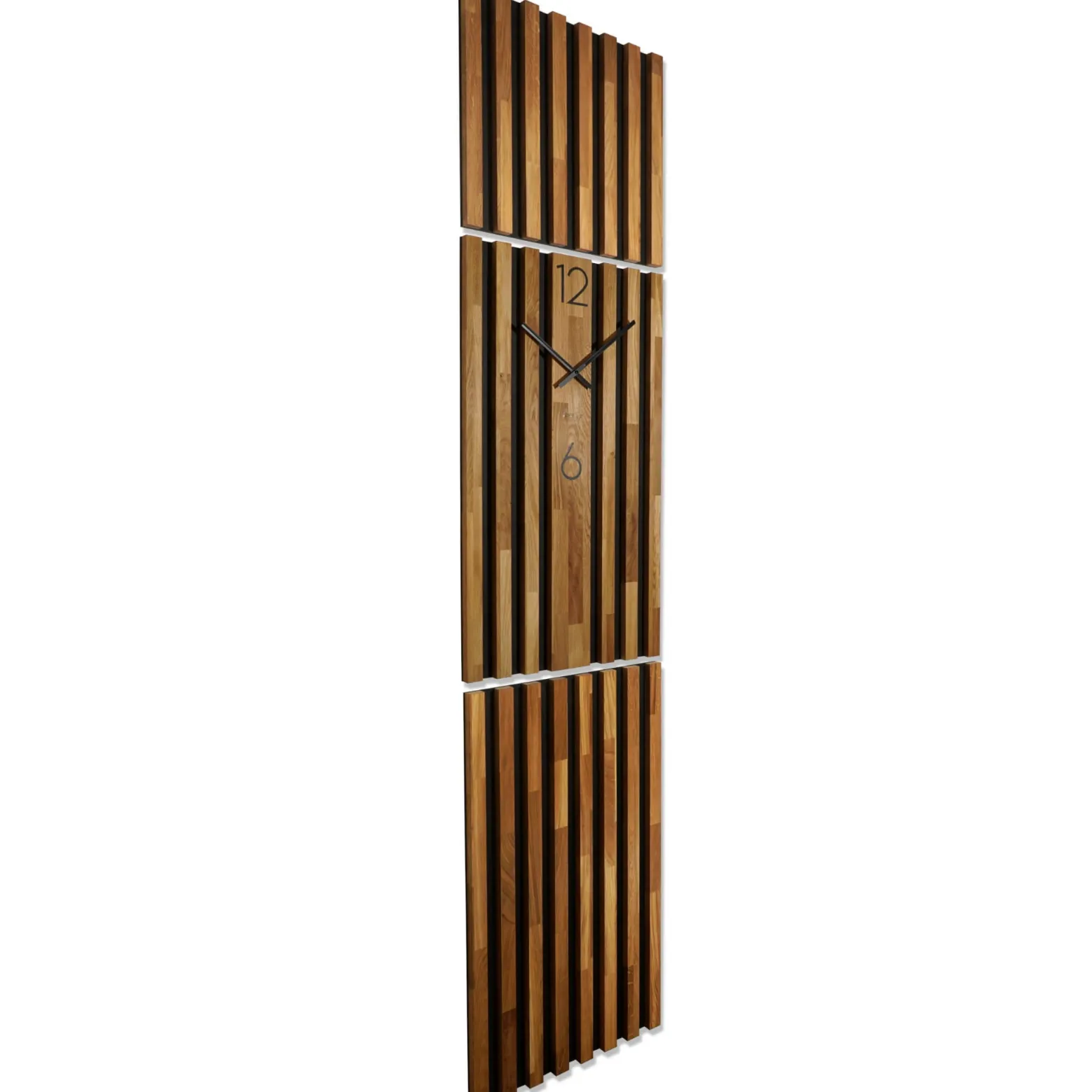 Dębowy panel ścienny Zegar w Lamelach 250x58cm