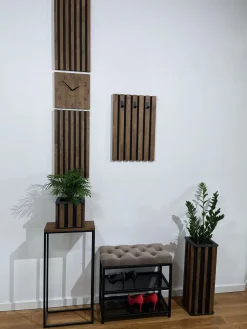 Dębowy panel Zegar w Lamelach 155x30cm brązowy