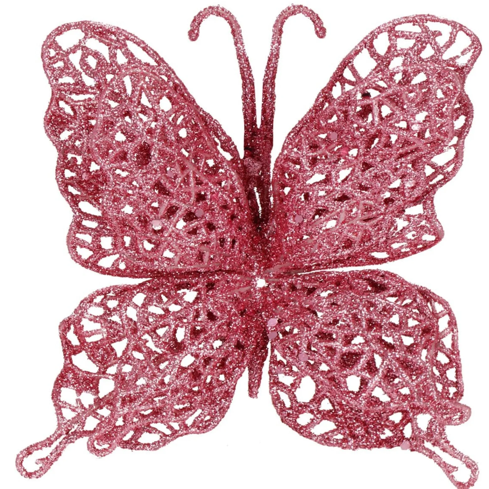 Dekoracja świąteczna motyl brokatowy zawieszka różowa