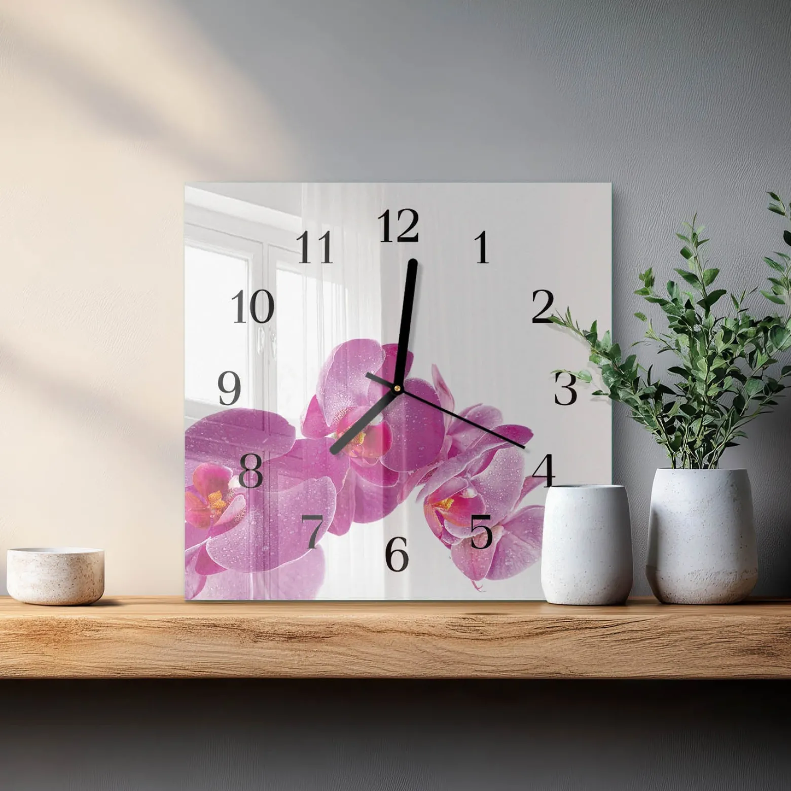 Dekoracyjny zegar 30x30 Orchidea design na ścianę