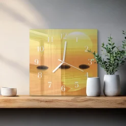 Dekoracyjny zegar 30x30 Woda Słońce design na ścianę
