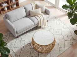 Designerski Metalowy Stolik Kawowy z Marmurowym Biały Złoty Okrągły 60cm