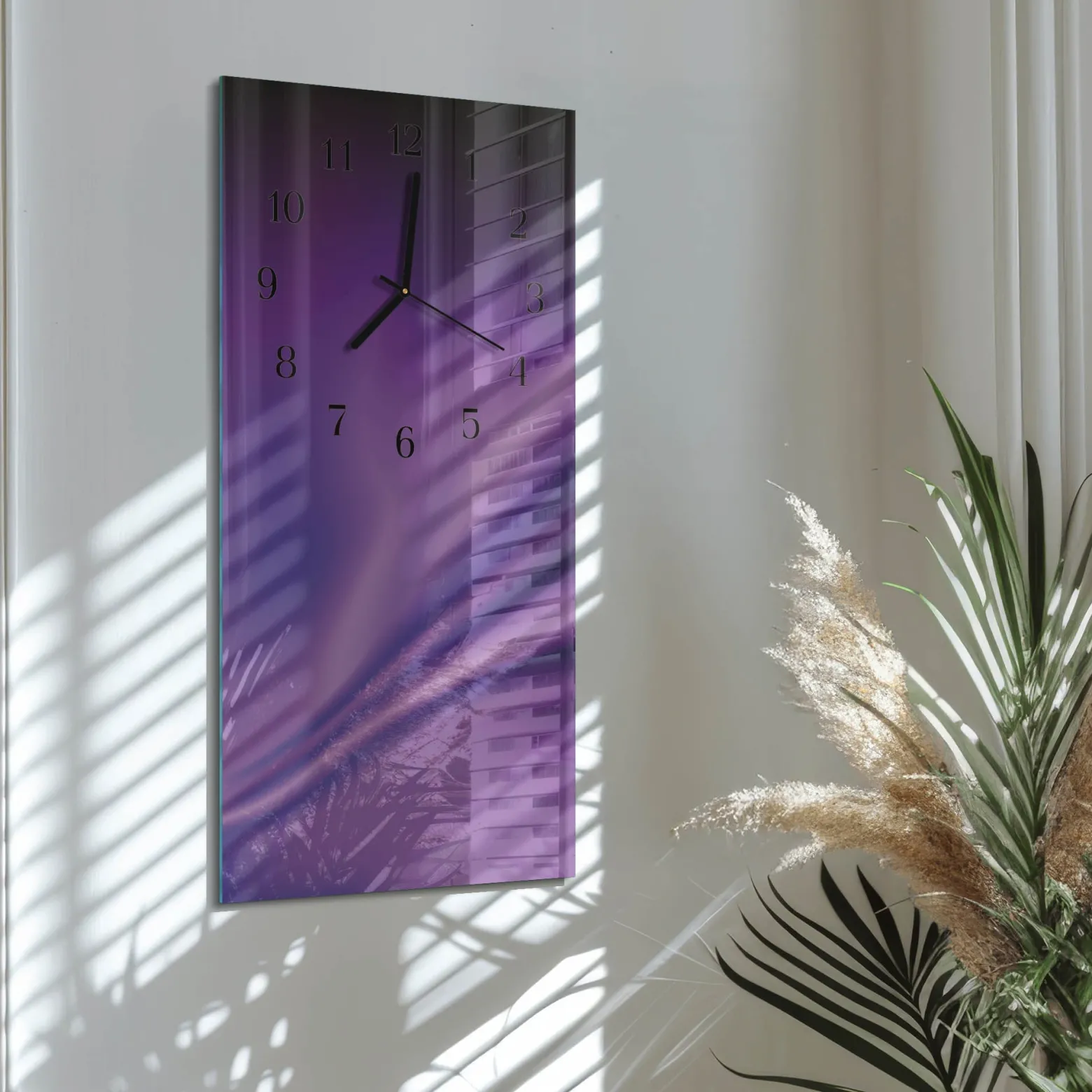 Designerski zegar 30x60 Fale fioletu dekoracyjny do salonu