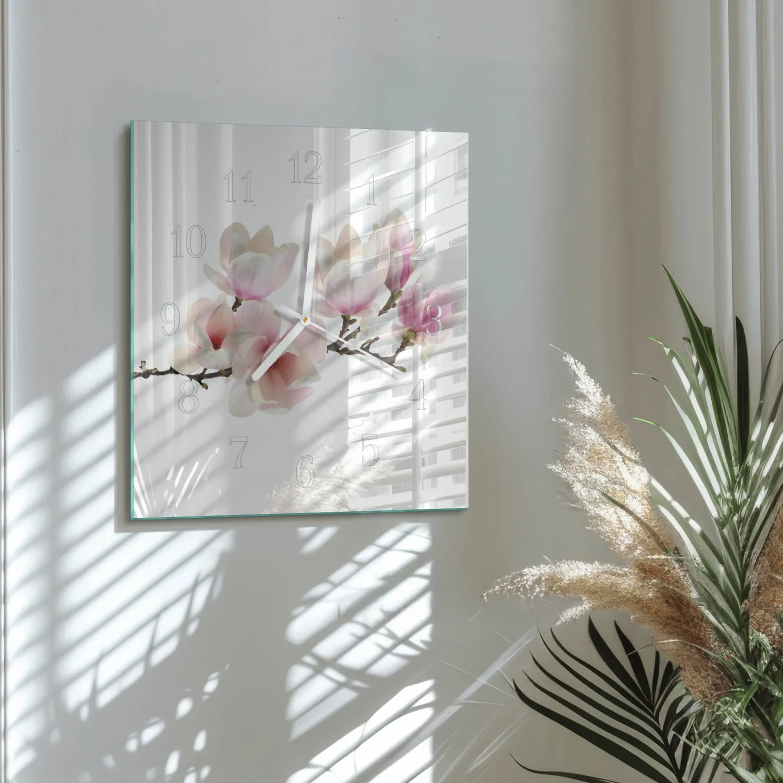 Designerski zegar 30x30 Magnolia dekoracyjny do salonu