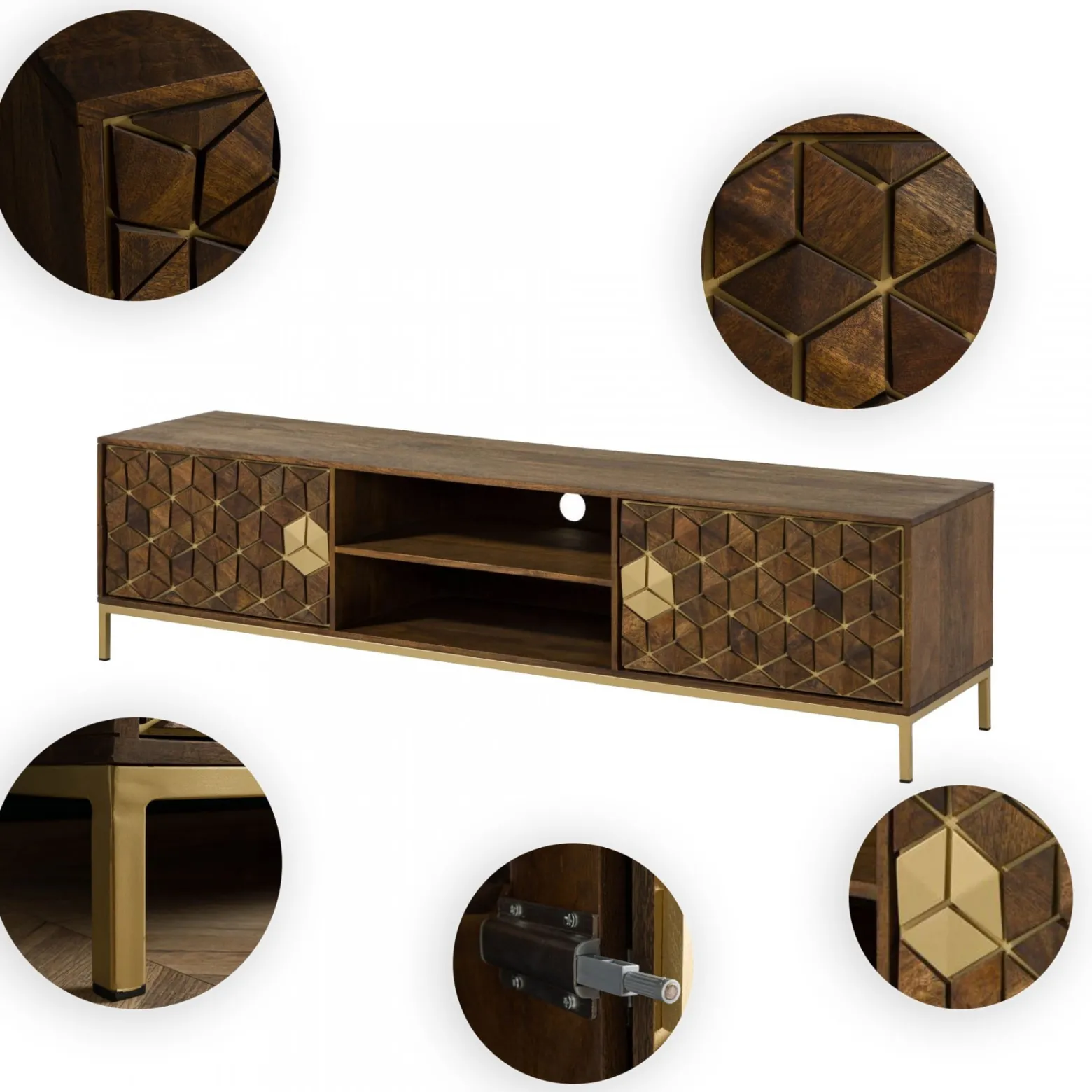 DIAMOND Szafka RTV #205 Mango olejowane + metal 190x45x50 cm