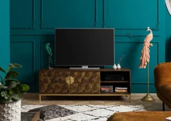 DIAMOND Szafka RTV #206 Mango olejowane + metal 145x45x50 cm