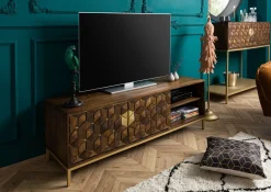 DIAMOND Szafka RTV #206 Mango olejowane + metal 145x45x50 cm