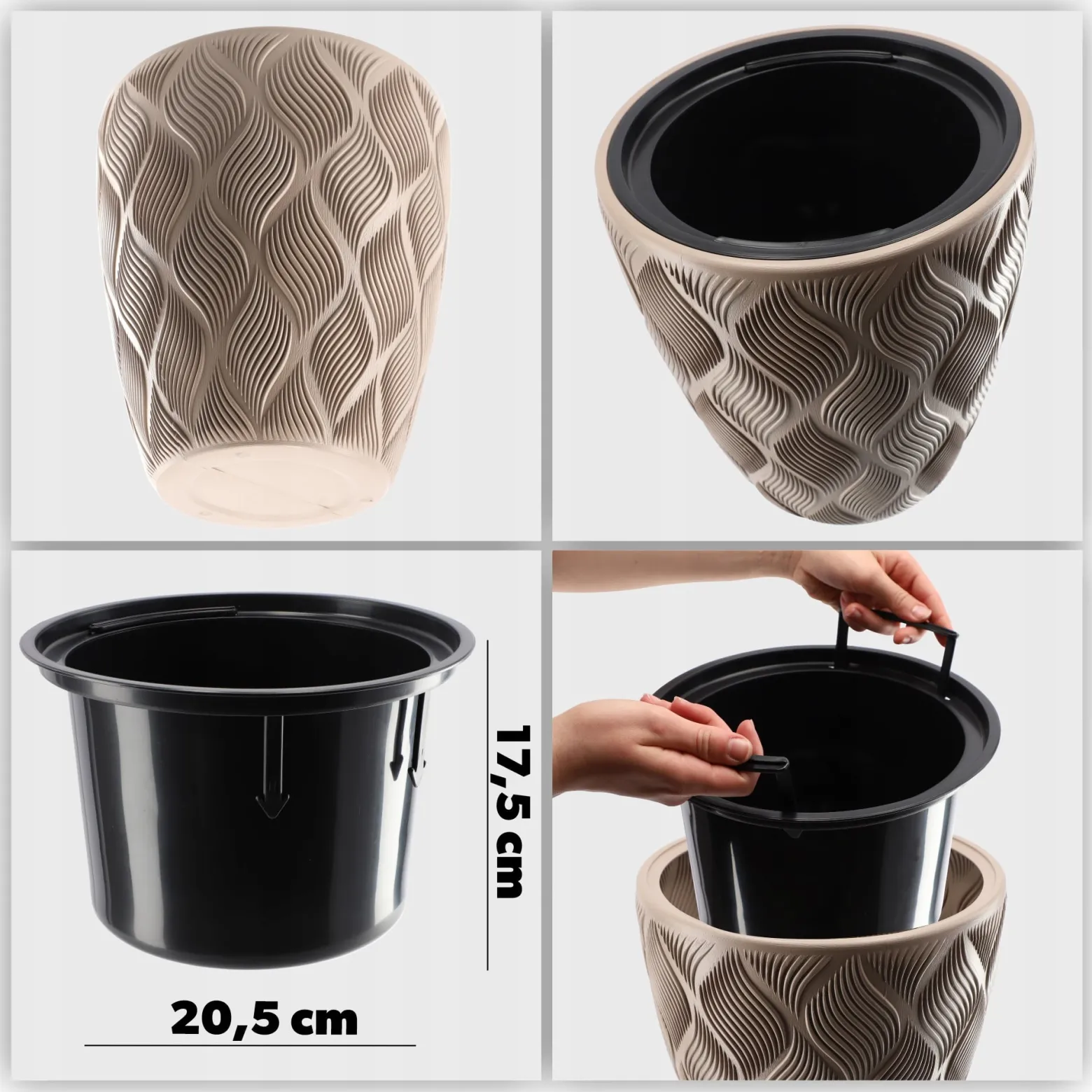 Donica Doniczka z Wkładem Osłonka Beżowa 32,5cm