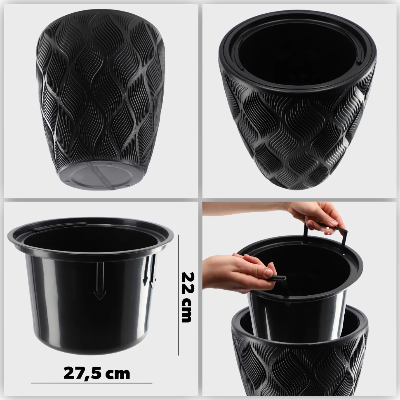 Donica Doniczka z Wkładem Osłonka Czarna 42cm