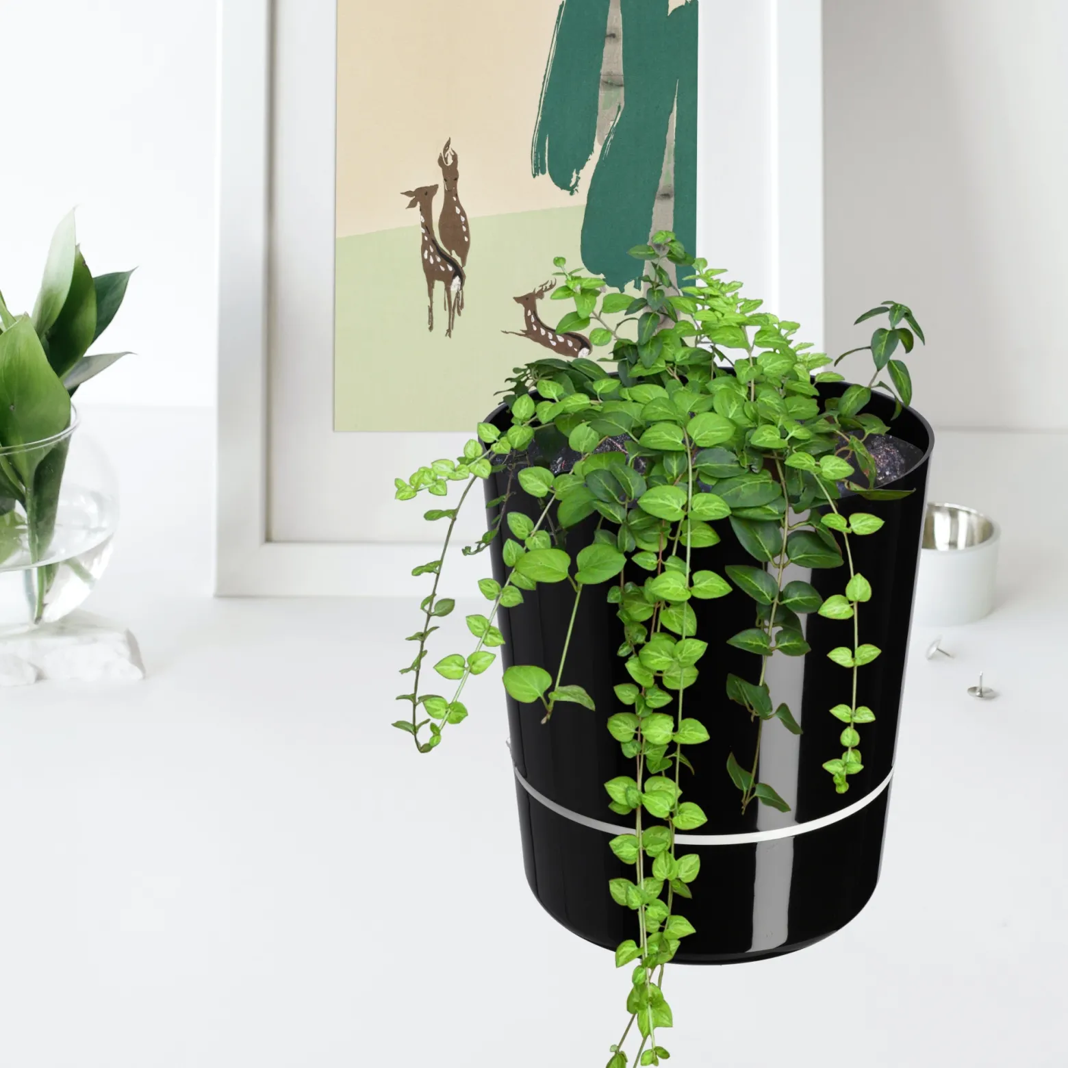 Doniczka Donica Na Kwiaty Dwuczęściowa Czarna 29cm