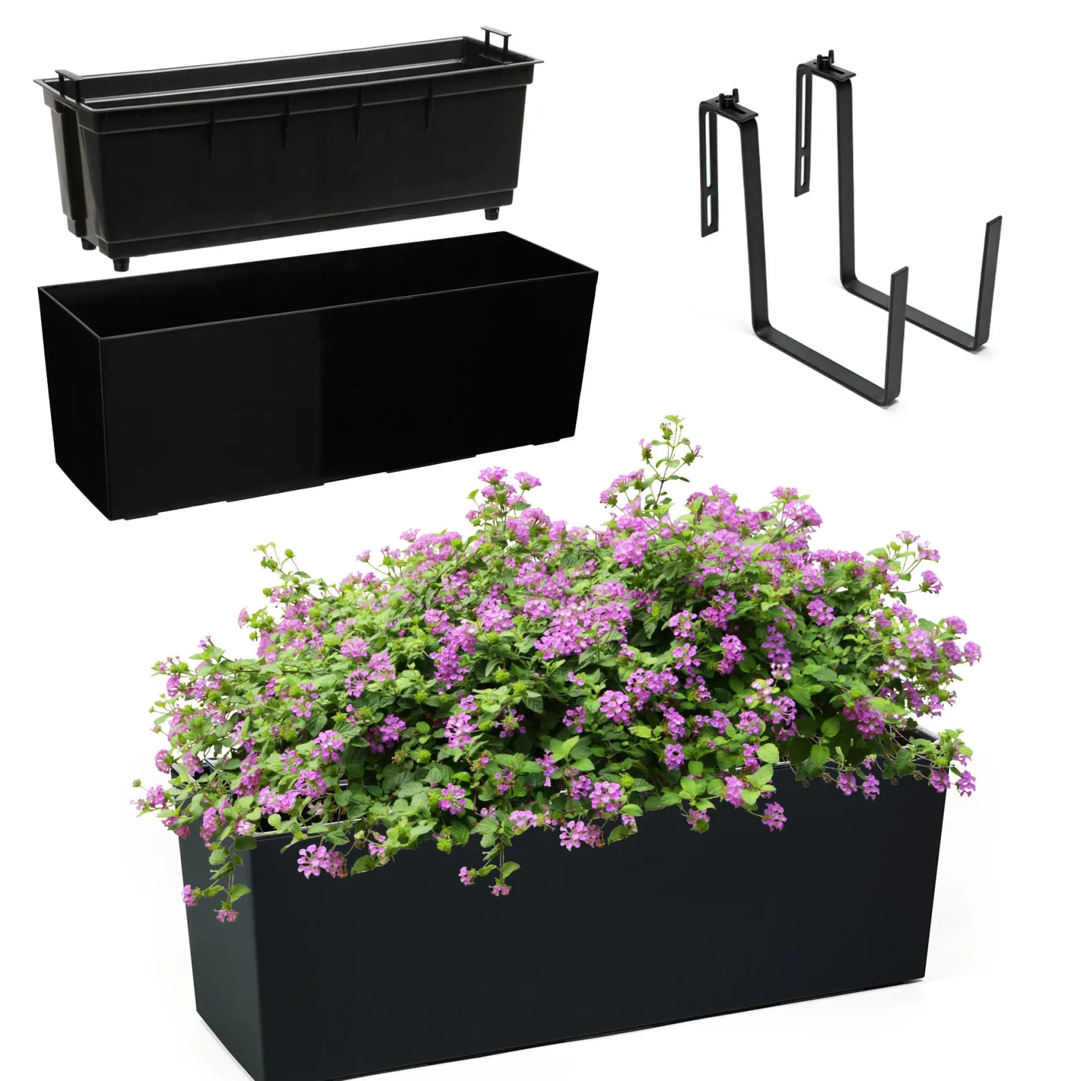Doniczka Skrzynka Balkonowa Uchwyty 19x56cm Czarna