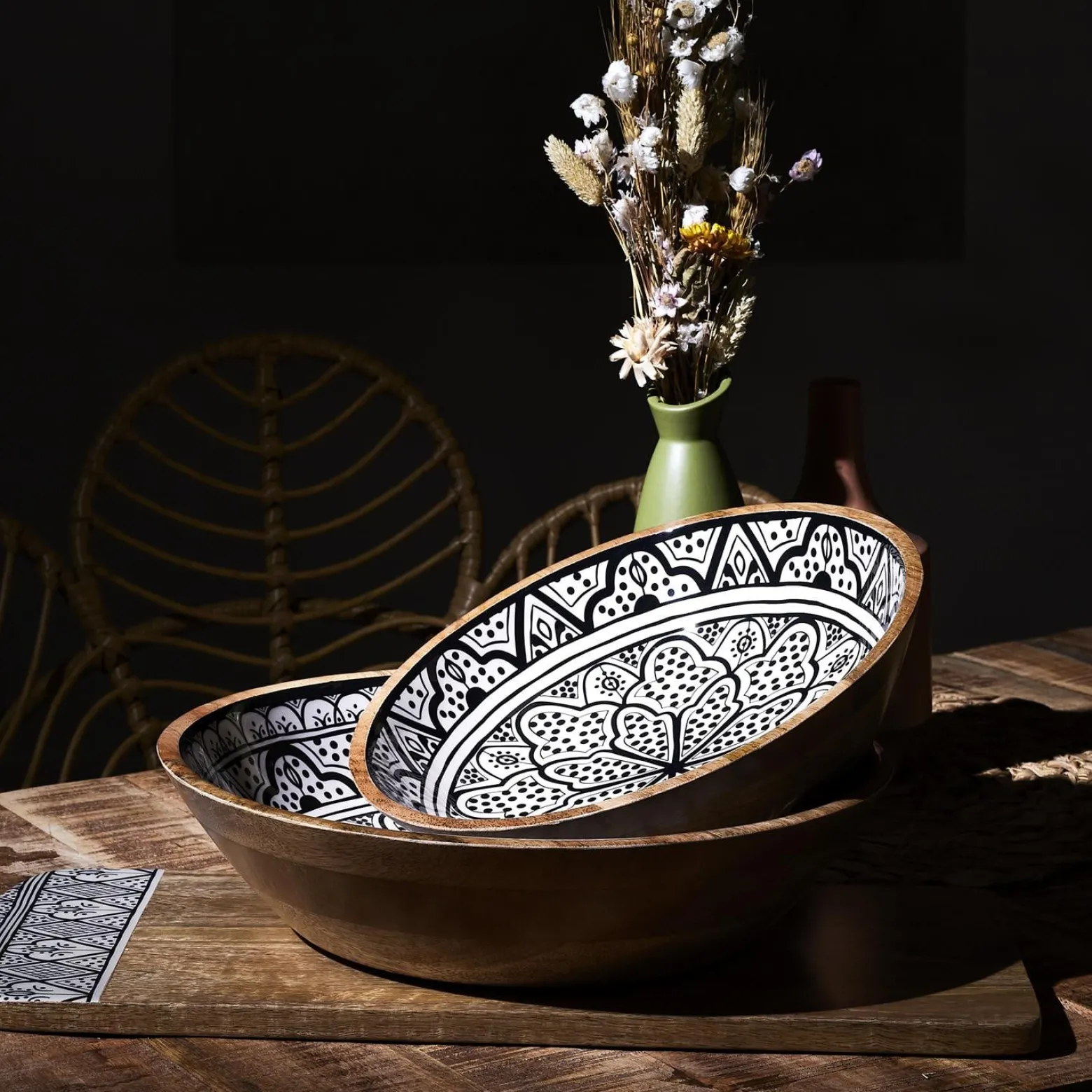 Drewniana misa Marrakesh czarno biała 28 cm dekoracyjna