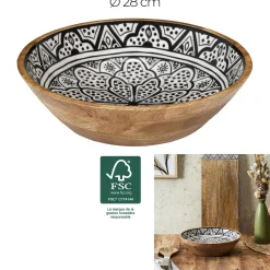 Drewniana misa Marrakesh czarno biała 28 cm dekoracyjna