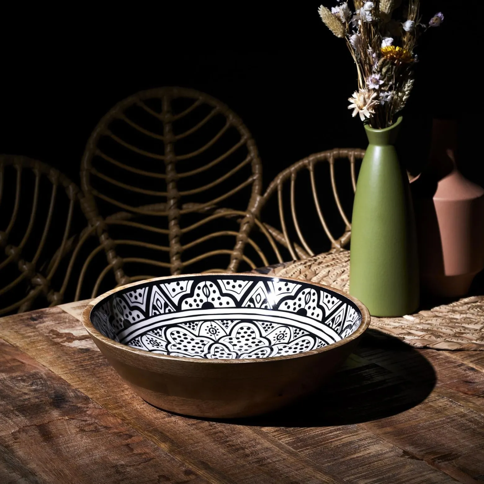 Drewniana misa Marrakesh czarno biała 28 cm dekoracyjna