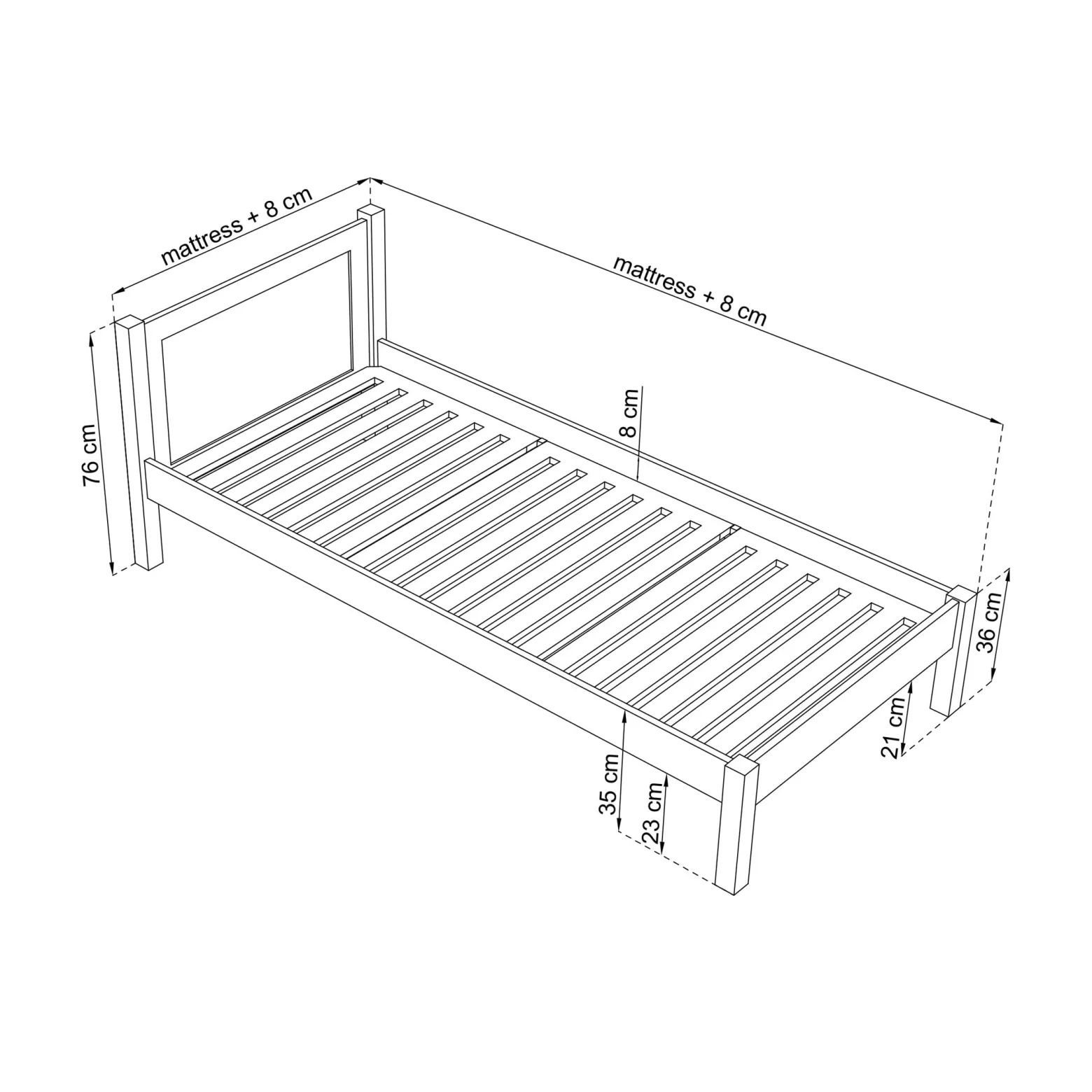 Drewniane łóżko pojedyncze N02