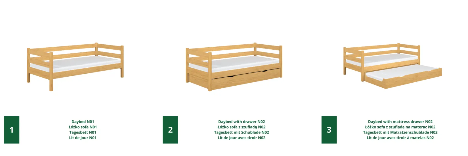 Drewniane łóżko sofa z szufladą N01