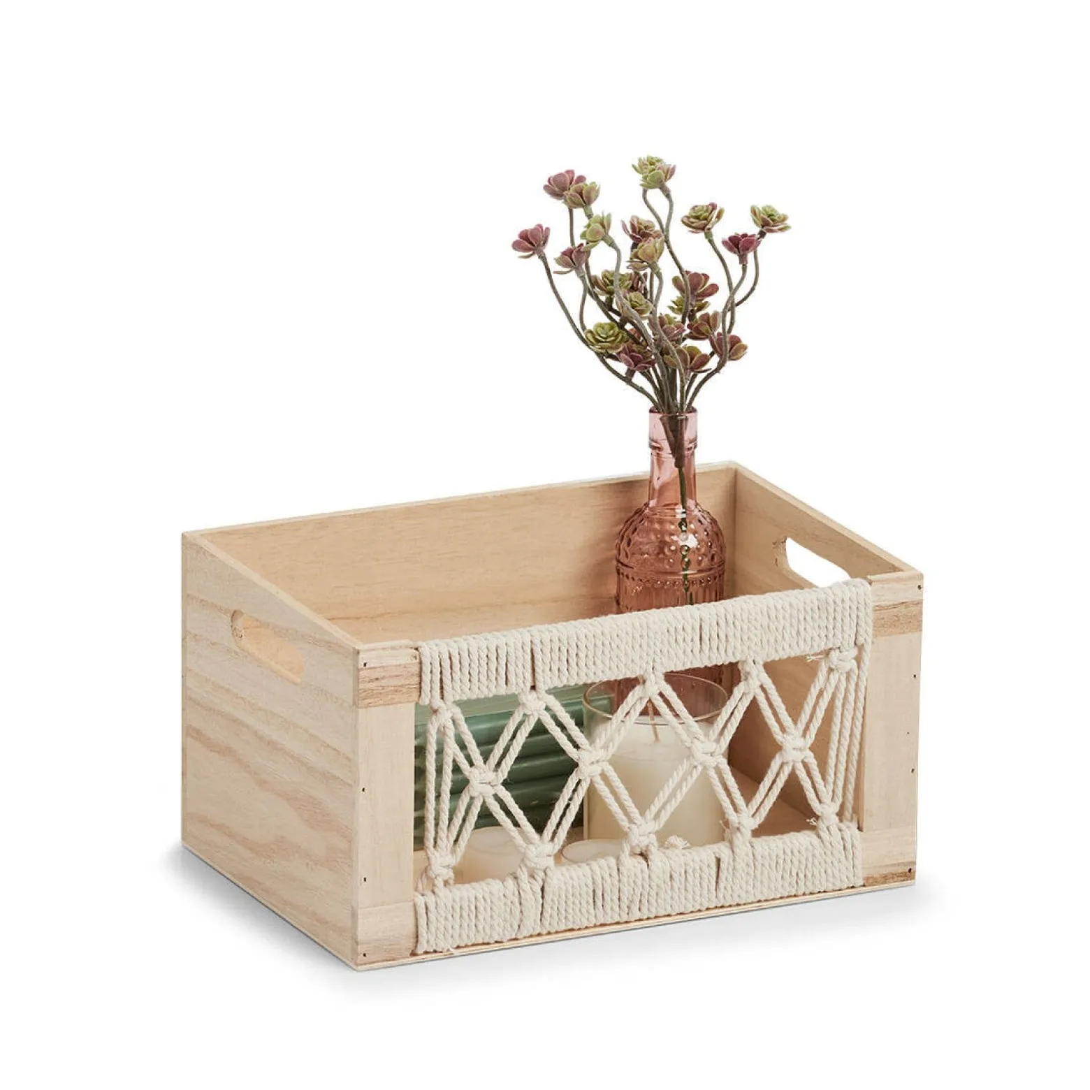 Drewniane pudełko z ażurowym frontem BOHO, 30 x 20 x 16 cm