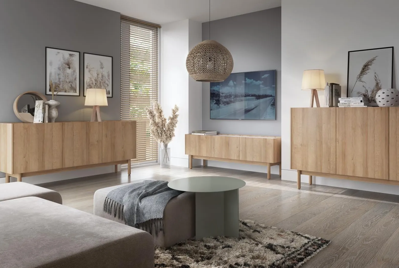 Duża komoda BOHO K144/68 dąb riviera/marmur bianco