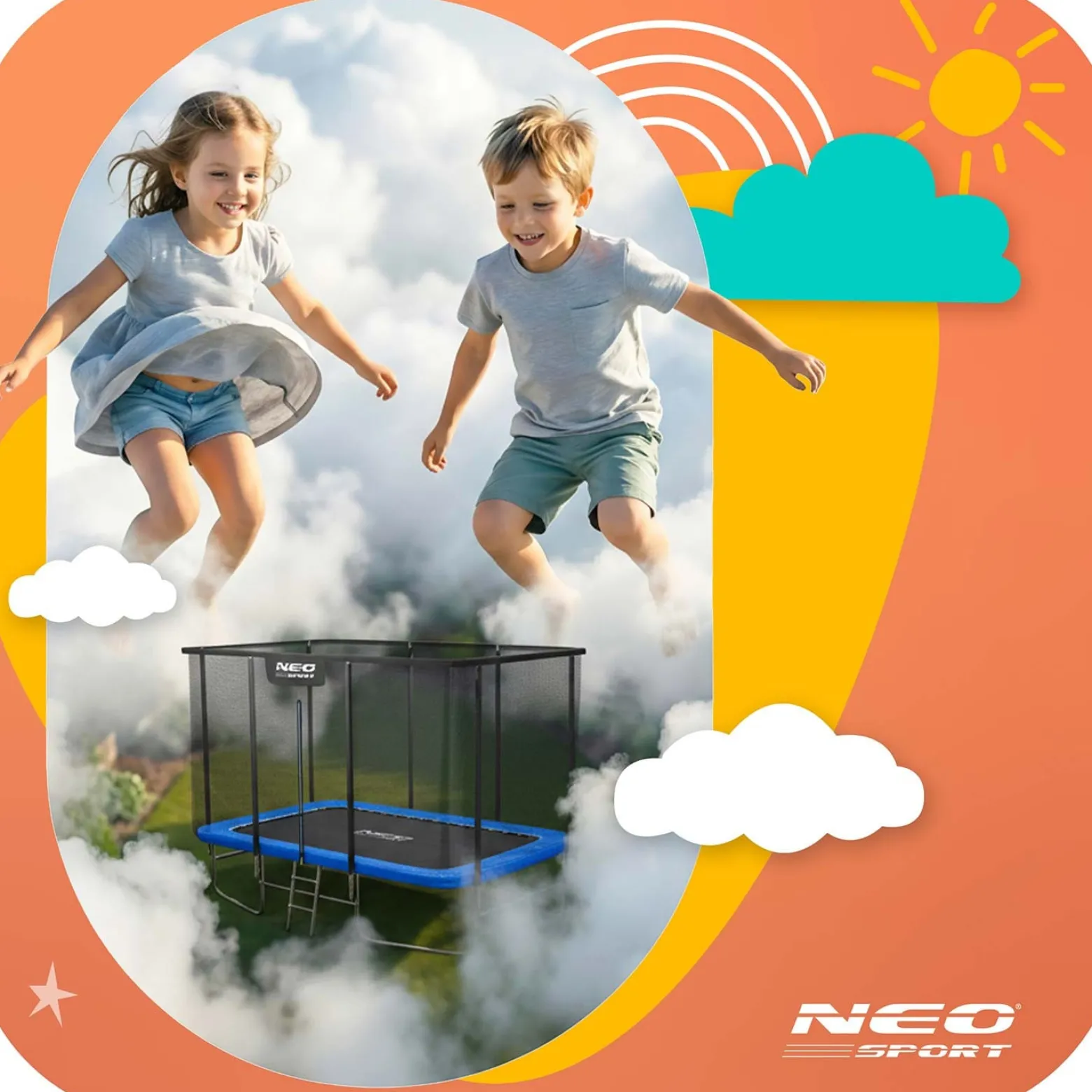 Duża trampolina ogrodowa Neo-sport prostokątna 305x213 cm 10x7ft bezpieczna