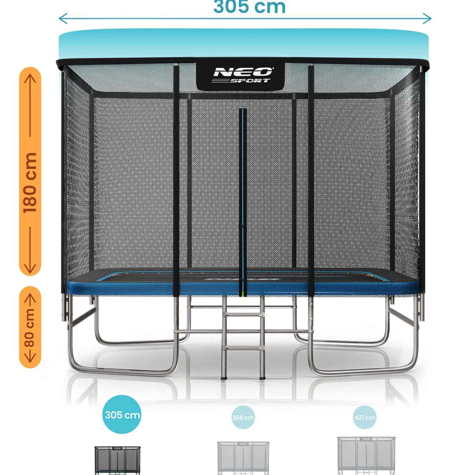 Duża trampolina ogrodowa Neo-sport prostokątna 305x213 cm 10x7ft bezpieczna