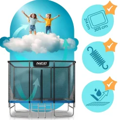 Duża trampolina ogrodowa Neo-sport prostokątna 305x213 cm 10x7ft bezpieczna