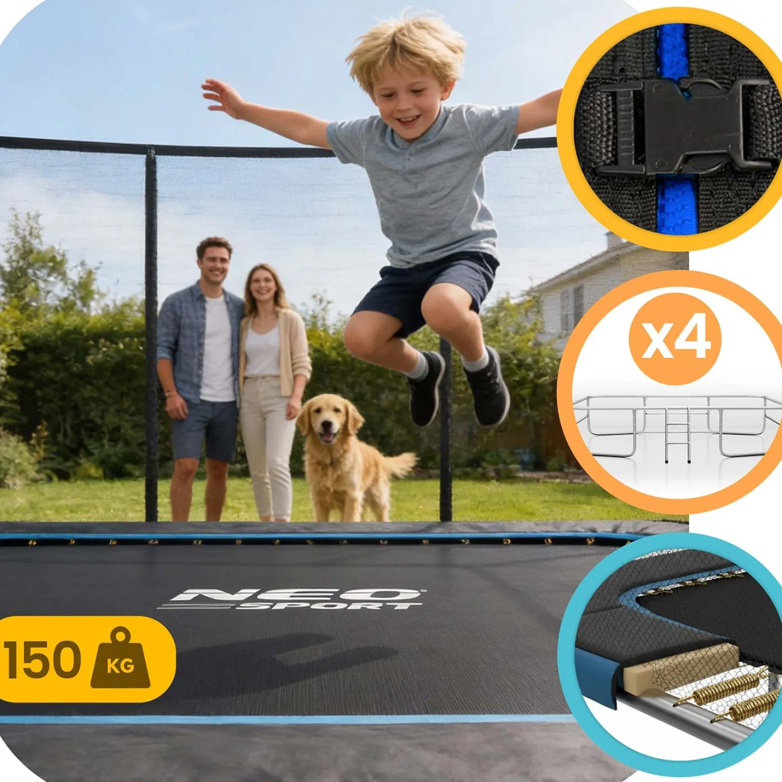 Duża trampolina ogrodowa Neo-sport prostokątna 305x213 cm 10x7ft bezpieczna