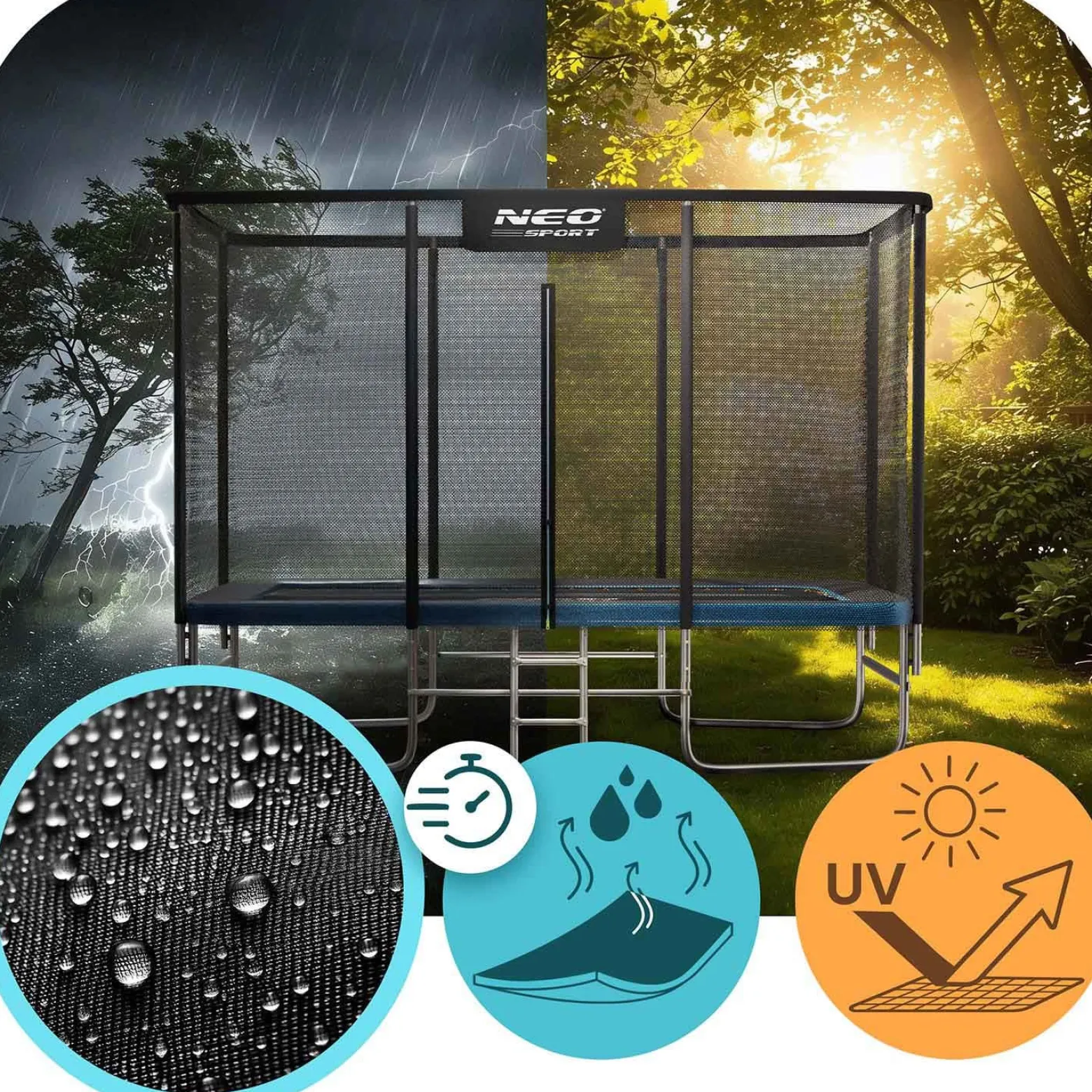 Duża trampolina ogrodowa Neo-sport prostokątna 305x213 cm 10x7ft bezpieczna