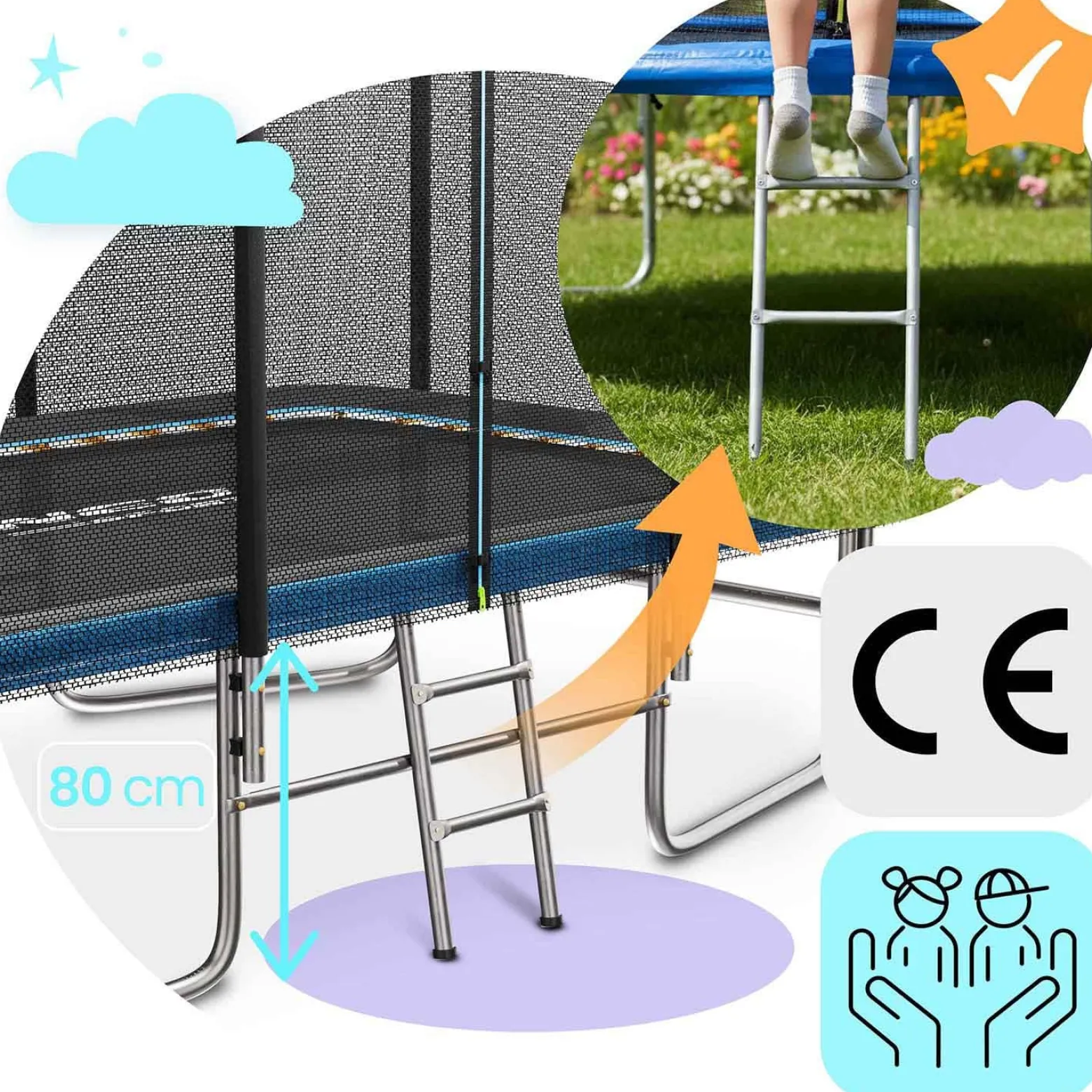 Duża trampolina ogrodowa Neo-sport prostokątna 305x213 cm 10x7ft bezpieczna