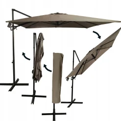 Duży solidny rozkładany regulowany parasol ogrodowy 250cm Seattle beżowy