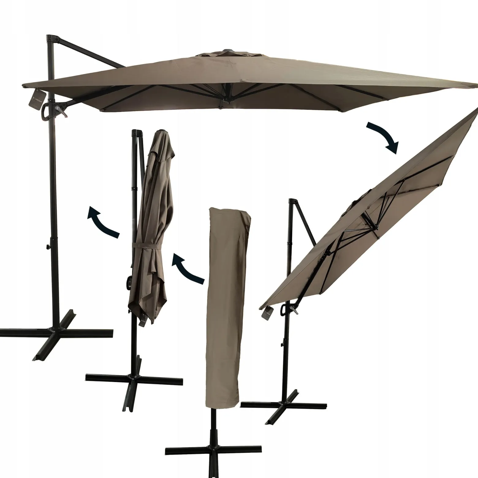 Duży solidny rozkładany regulowany parasol ogrodowy 250cm Seattle beżowy