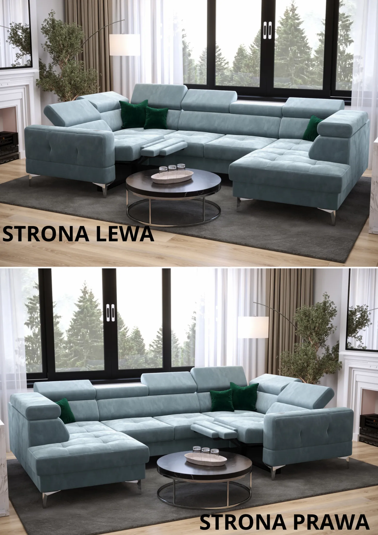 Duży narożnik U 350 cm – Funkcja Relax + Spanie + Pojemnik – Komfort XXL