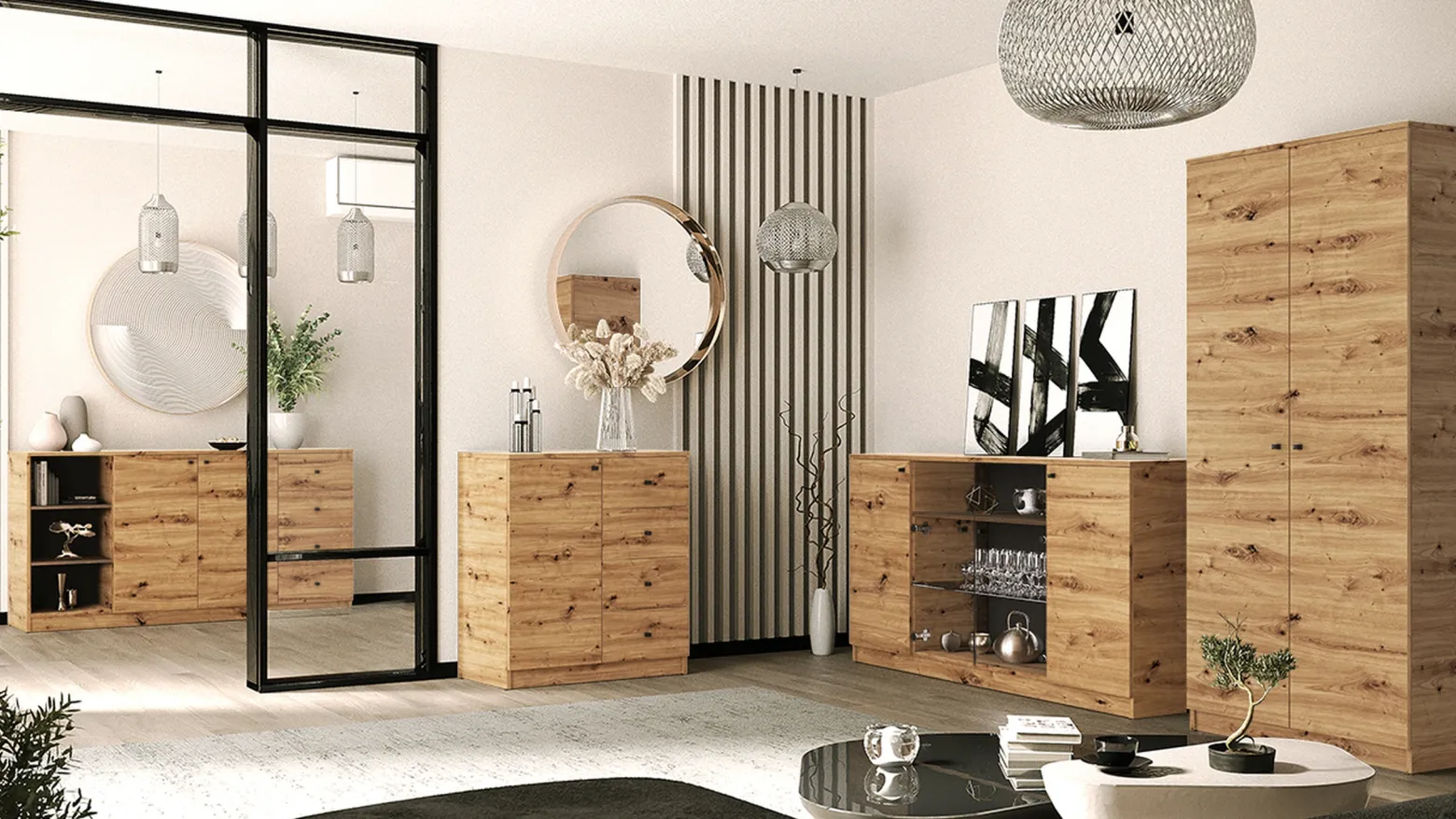 Dwudrzwiowa komoda 160 cm z szufladami do salonu ERIS dąb artisan