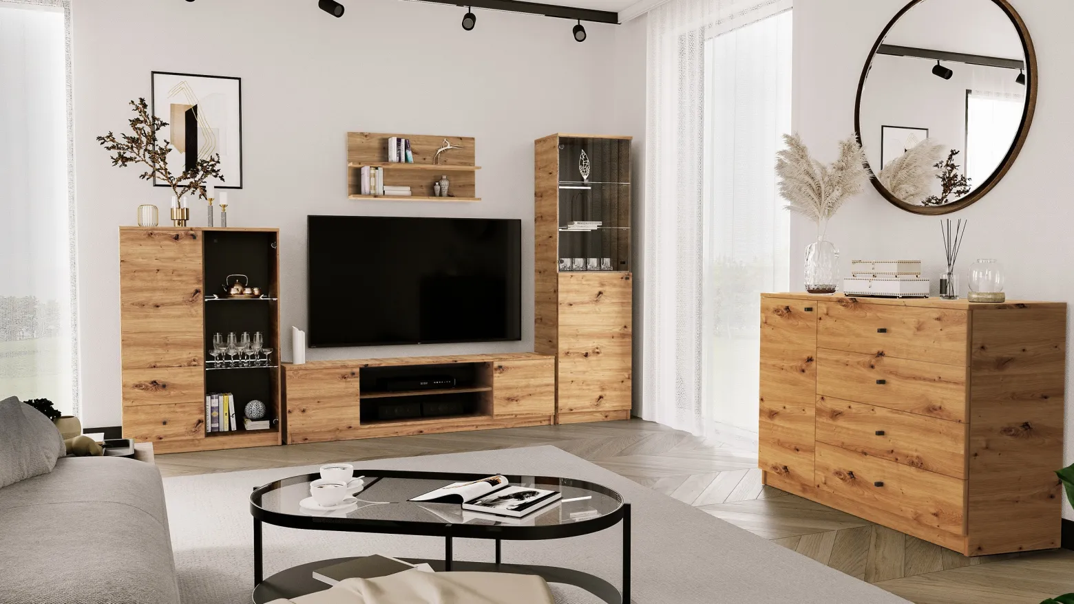 Dwudrzwiowa komoda 160 cm z szufladami do salonu ERIS dąb artisan