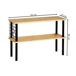 Dwupoziomowa półka kuchenna bambus metal loft z 3 haczykami 55x20x38 cm