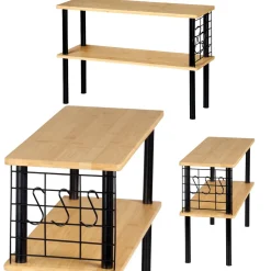 Dwupoziomowa półka kuchenna bambus metal loft z 3 haczykami 55x20x38 cm